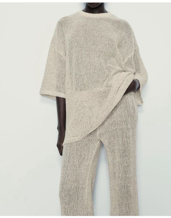 Set costum casual brand Zara bej fir auriu discret