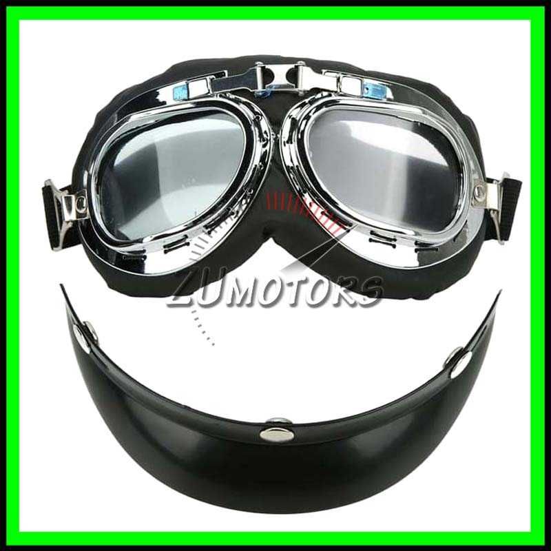 Casca moto Retro scuter Vespa Chopper Piele + Ochelari WW2 - Negru