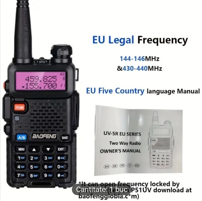 Baofeng 5W UHF/VHF Walkie Talkie  Accesori Gratis Vezi In Descriere