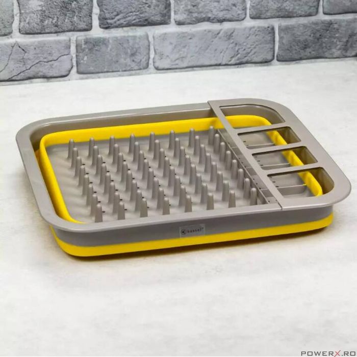 Suport pentru vase si tacamuri, plastic, 36,5 x 31 x 18ncm, galben,