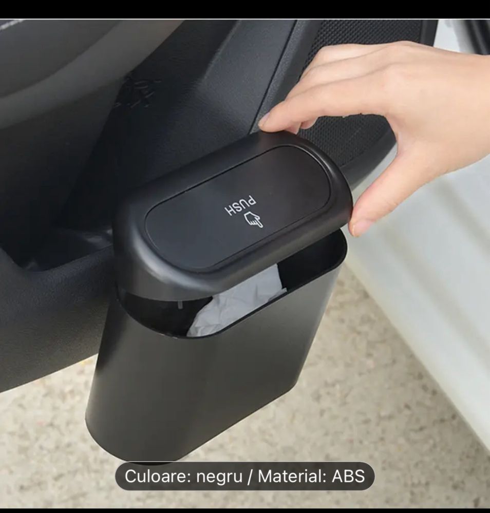 Coș de gunoi auto compact și convenabil cu capac push-top