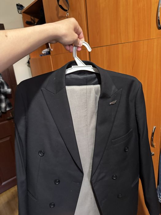 черный двубортный пиджай классика с жилетом қара костюм