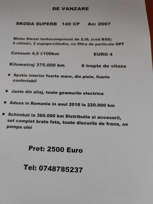 Skoda superb 2007 motor BSS