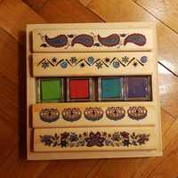 Дървени печати с орнаменти за украси, картички, с мастило и кутийка