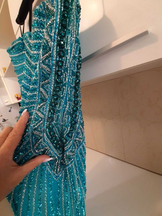 Rochie pentru  ocazii speciale, turcoaz,margele cusute manual