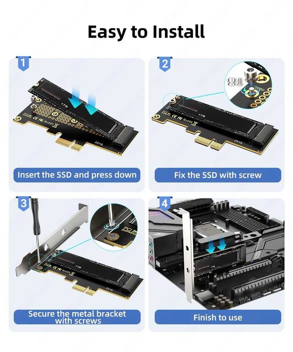 Adaptor convertor M.2 NVMe (M-Key) SSD la PCIe X1 / X4, 4.0, 3.0, 2.0
