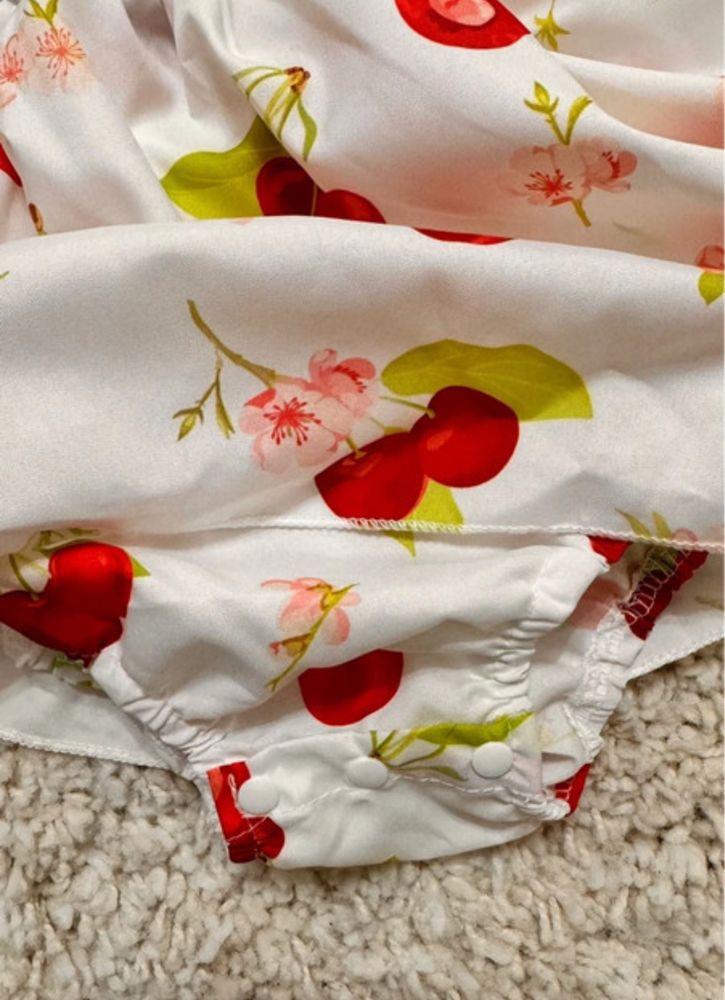 Baby Summer Fruit Cherry Print Ruffled bodysuit With Headband Set