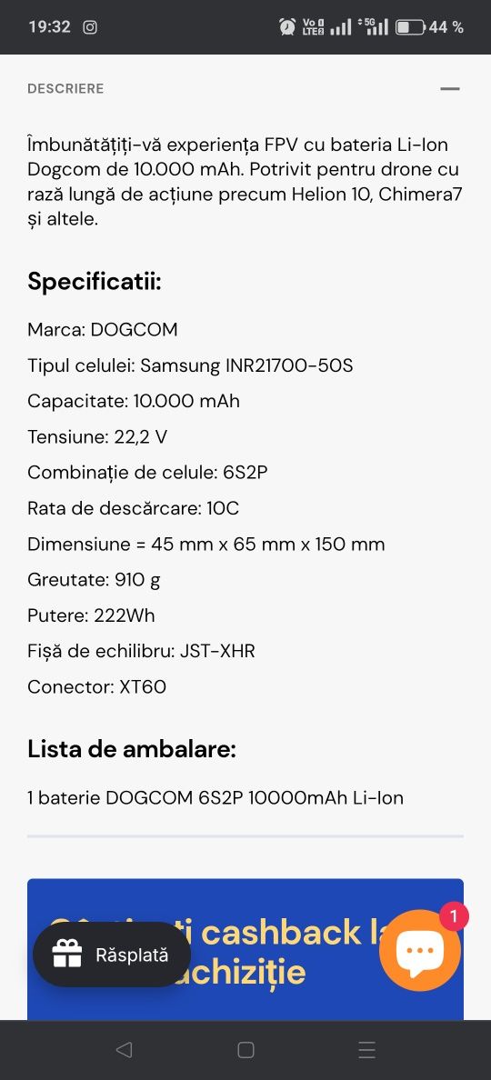 Baterie Li-Ion DOGCOM 6S2P (10.000 mAh) pentru Drone/Mașinuțe/Barcuțe