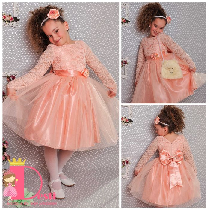 Детски рокли ТЕДИ-МОД туту с дантела,голяма панделка, разл цветове