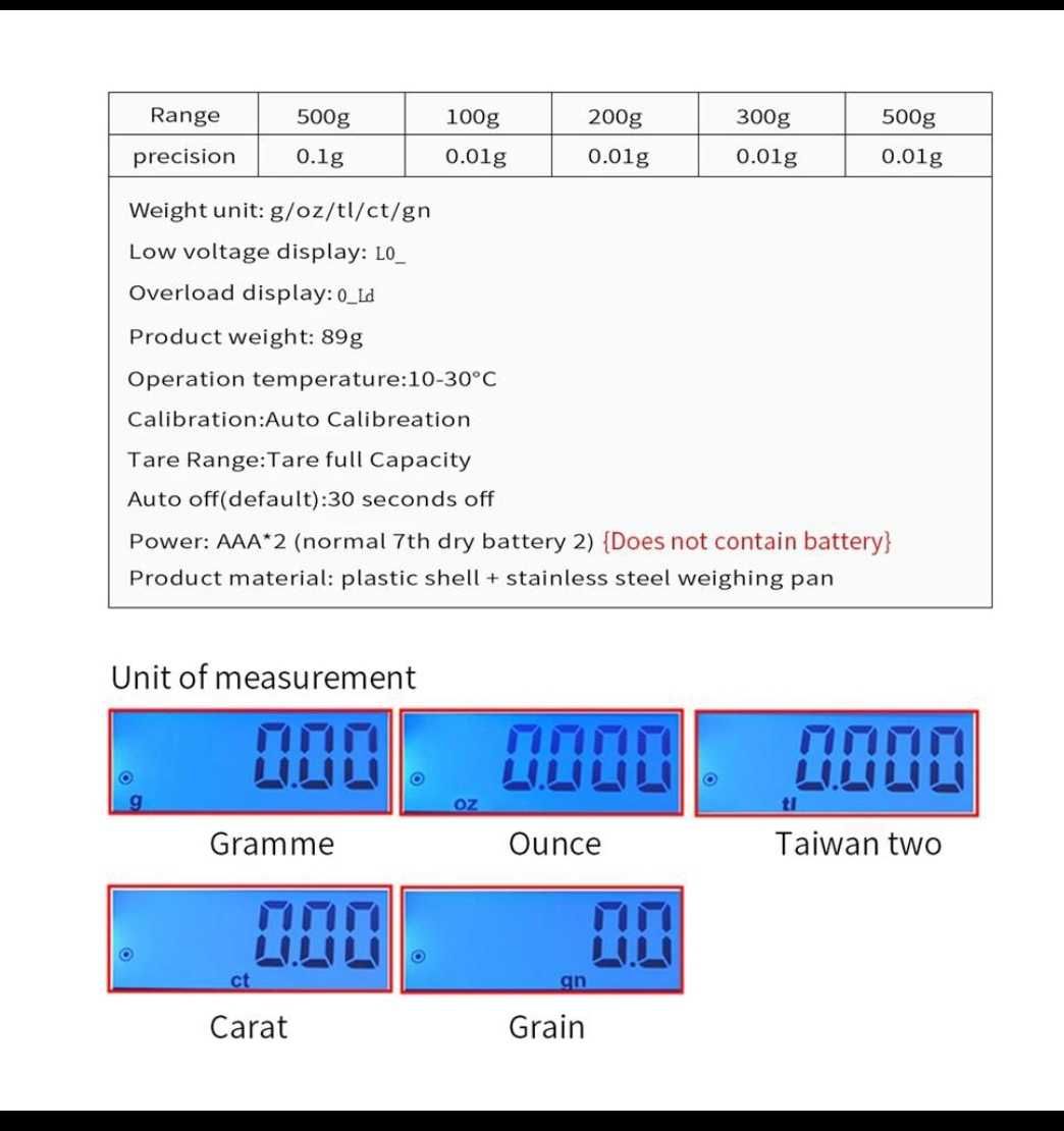 Mini cântar digital 500g de înaltă precizie  cu LCD  pentru bijuterii