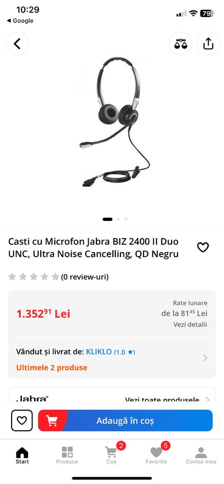 Casti cu microfon Jabra BIZ 2400 II Duo CC Microsoft, USB-A