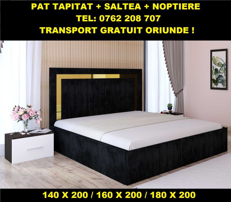 Paturi Tapițate Ieftine cu Saltea, Gri Maro Negru Verde Alb, D19