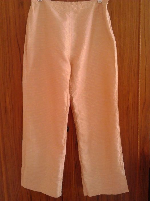 Pantaloni matase HessNatur, noi, bej auriu cu broderie, mar.L