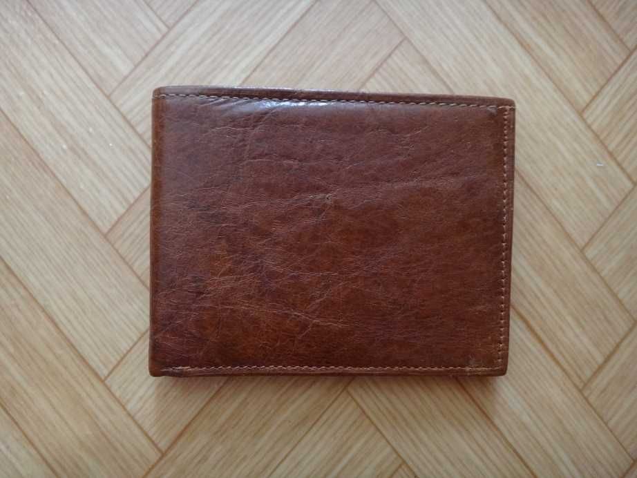Нов кафяв мъжки кожен портфейл, портмоне от естествена кожа