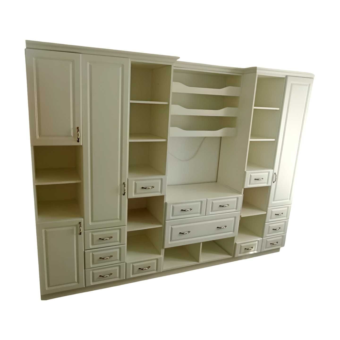 Biblioteca alba 2,93 m pentru living; Ansamblu modular; Dulap cu raft