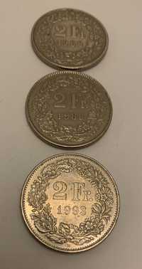 Monede “2 Franci elvețieni” (ani diferiți)
