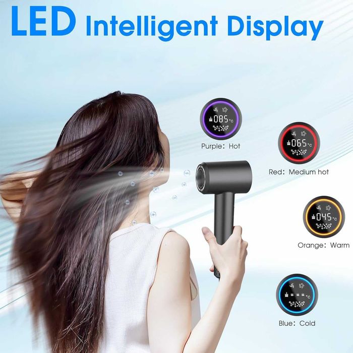 KARAFUN Йонен сешоар, 2200 W с накрайник за бързо сушене, HD екран