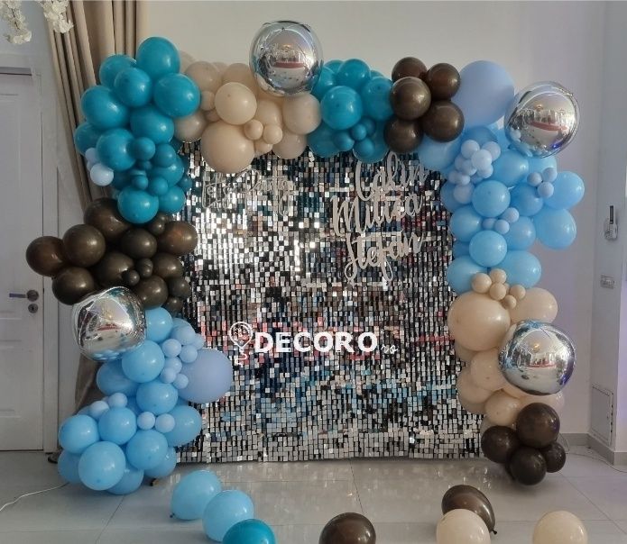 Panou cu paiete si baloane - decor Shimmer Sequin wall si baloane