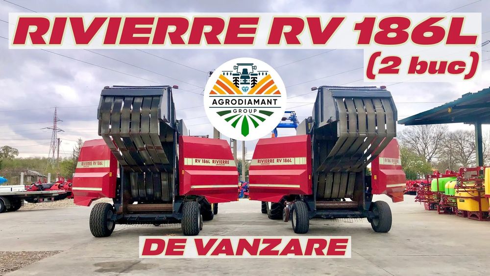 2 Prese baloti rotunzi Rivierre RV186L pe curele / 80CP balot 120x90-170cm, telecomanda, pe ATA, in stare foarte buna, Franta