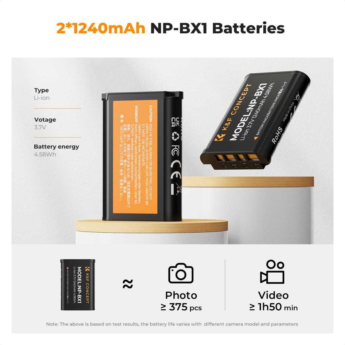 Комплект 2 батерии NP-BX1 + зарядно K&F Concept