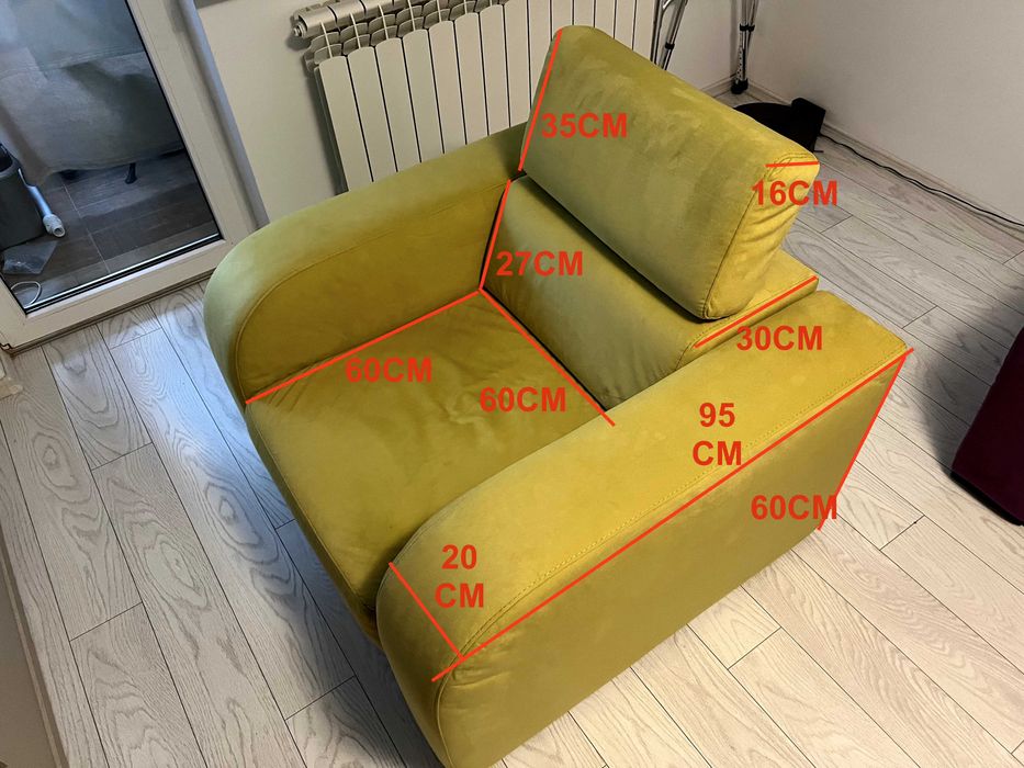 2 bucăți Fotolii Kera, galbene spre lime, cu tetiere rabatabile