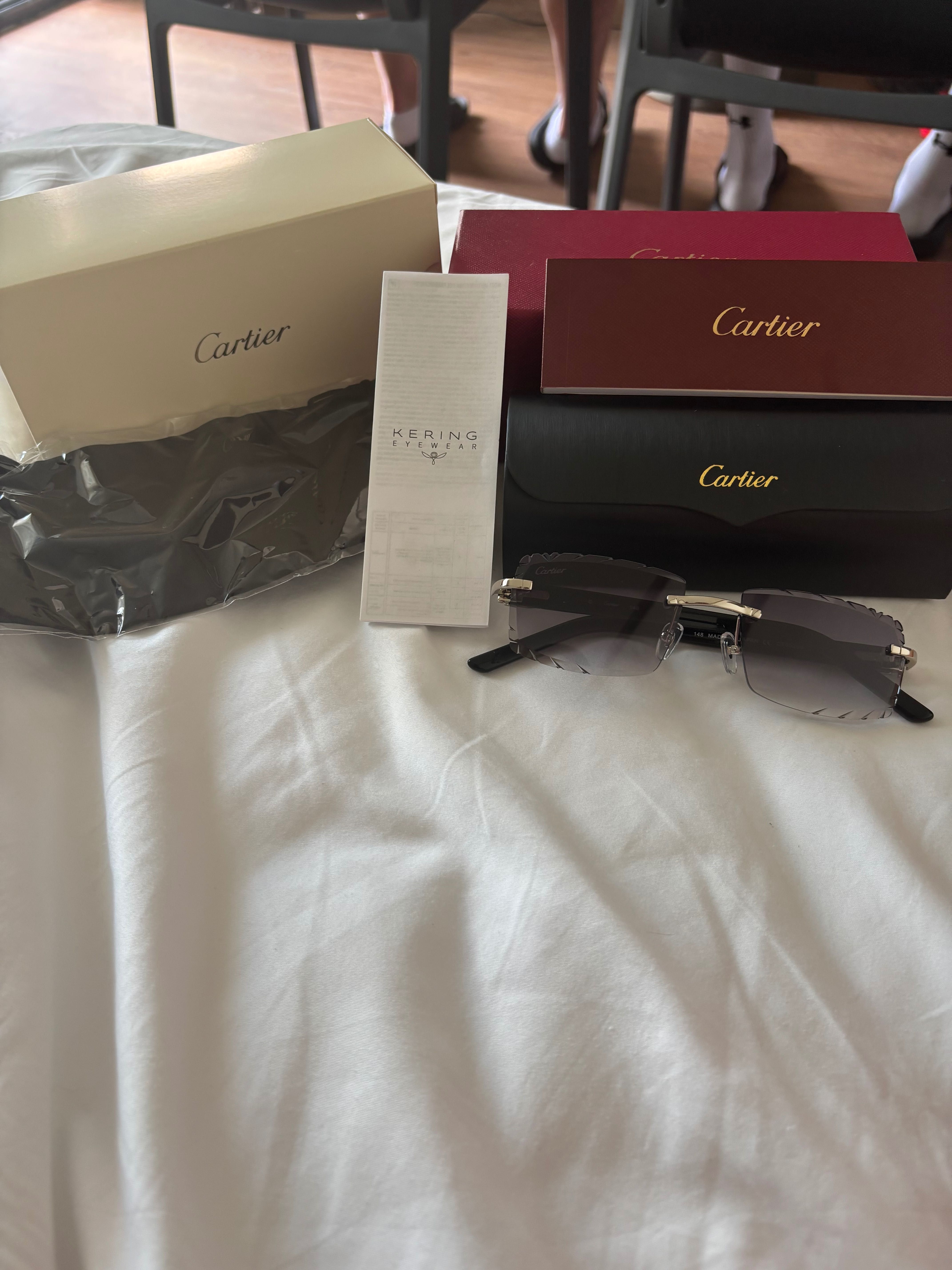 Cartier Black Acetate Glasses, Platinum C Decor & Black Lens