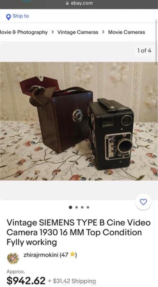 Camera Siemens B 16mm Cine Film Camera, Lens Workinganul 1938.