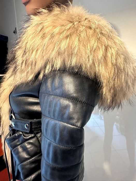 Geacă Piele cu guler de vulpe