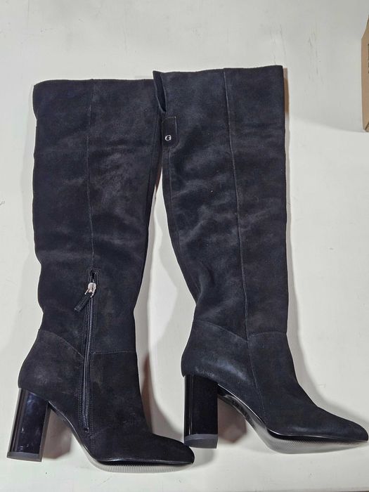 Cizme peste genunchi Guess, piele intoarsa, Negru, marime 37