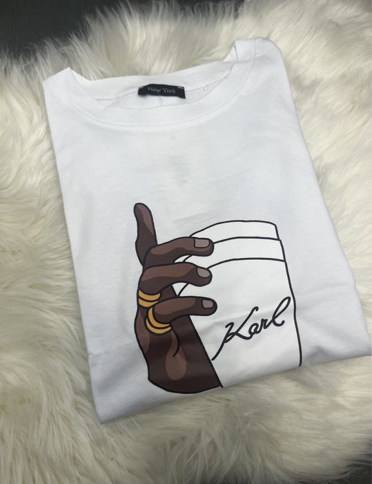 Дамска бяла памучна тениска Karl