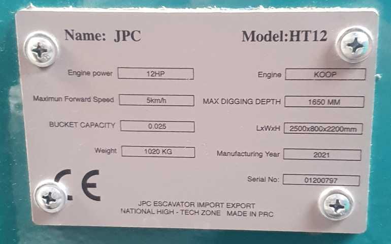 Miniexcavator JPC HT12-Nou