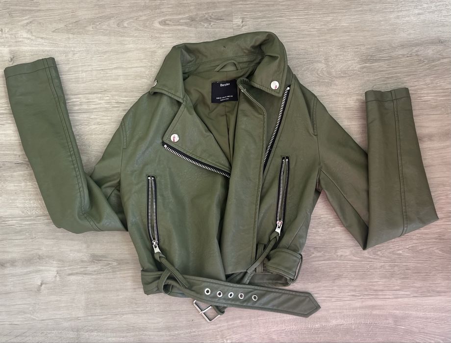 Дамско кожено яке в маслиново зелен цвят, XS/ХС размер