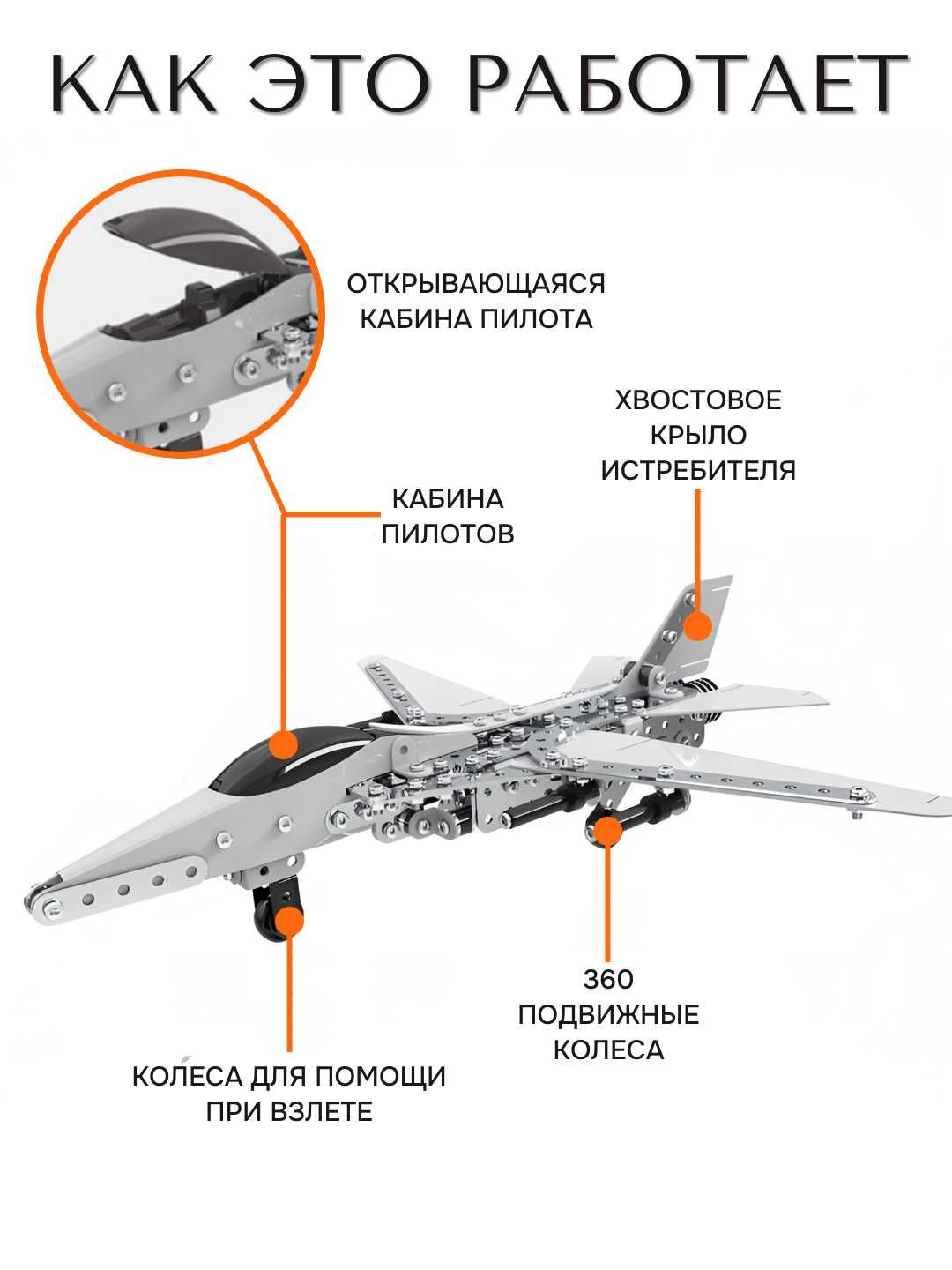 Металлический конструктор "Самолет-истребитель", 452 детали.