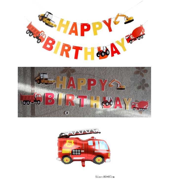 *POMPIER_Topper tort_Banner Happy Birthday_figurine tort pompieri