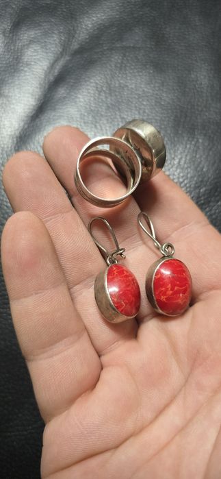 Set argint Jasper rosu