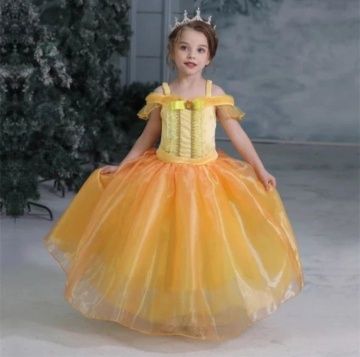 Ефирна рокля- костюм на принцеса Бел+ подарък жезъл. Аксесоари!