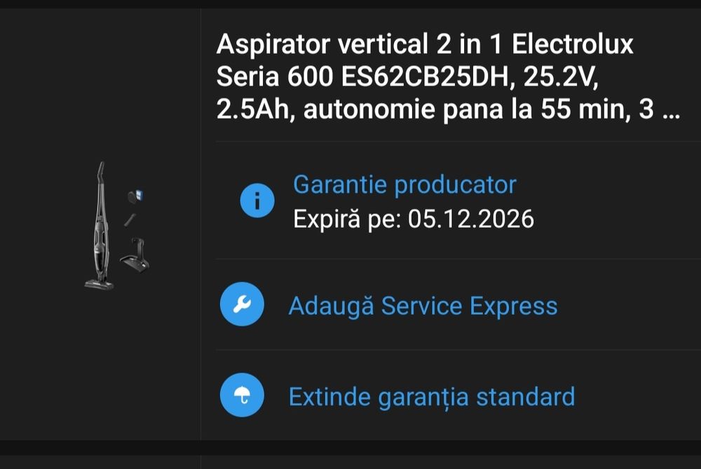 Aspirator vertical Electrolux 25.2v 55min perie led GARANTIE 15luni