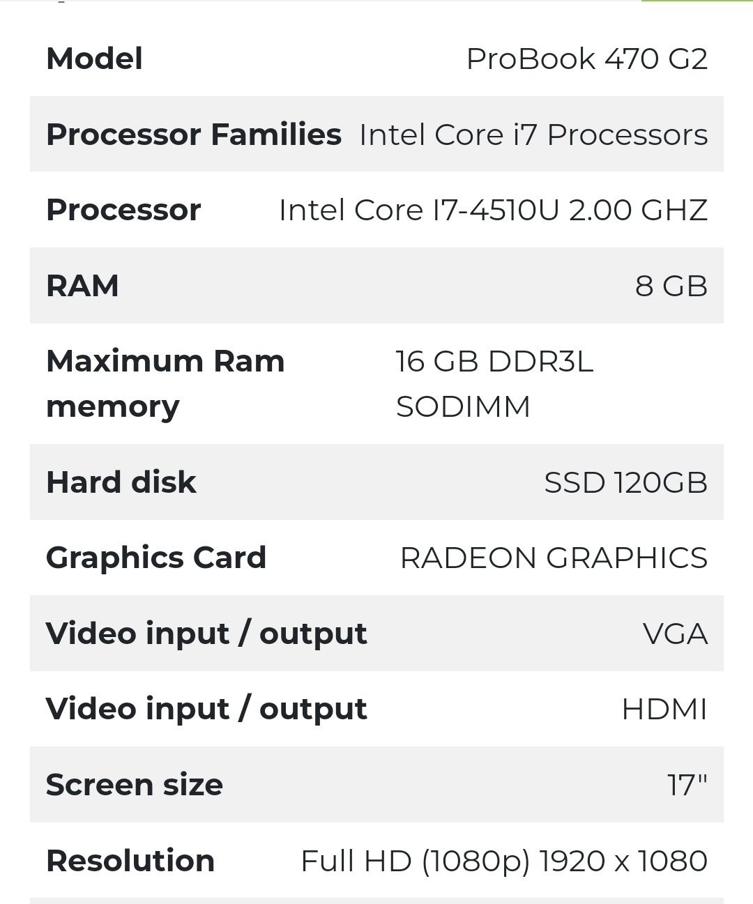 HP Probook 470g2 i7