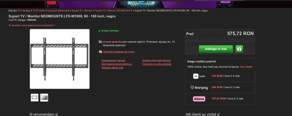 Suport TV / Monitor NEOMOUNTS LFD-W1000, 60 - 100 inch, negru