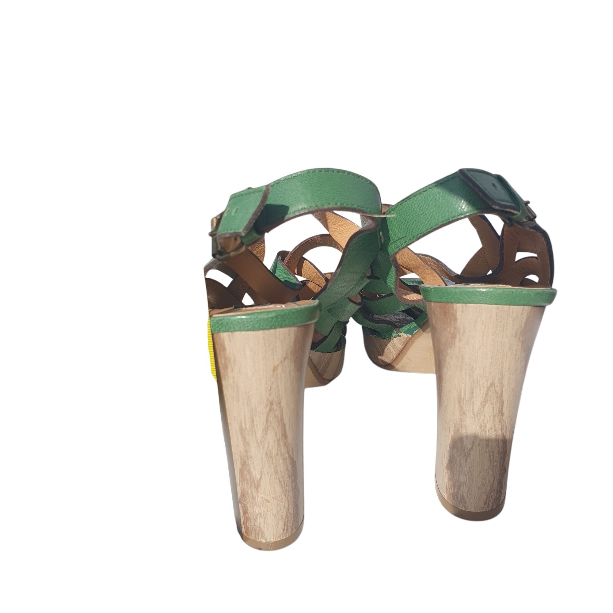 Sandale 38 Musette Cristhelen B, piele, verde, dama, cu toc