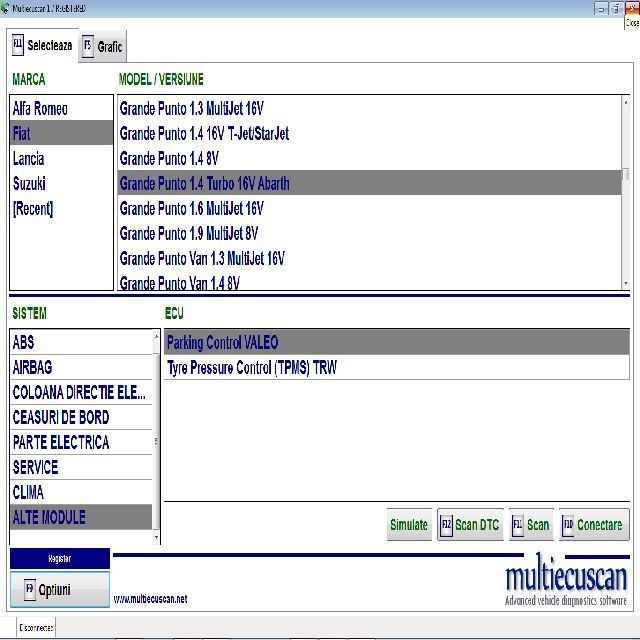 Fiat Alfa Romeo Lancia MultiEcuScan K-line tester interfata diagnoz