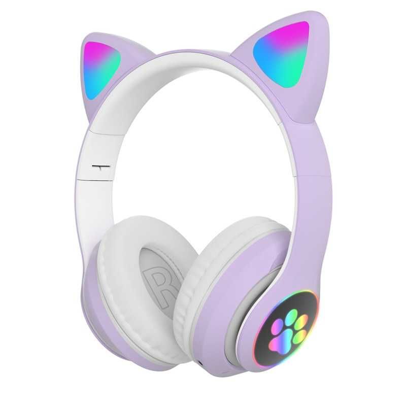 Котешки детски слушалки, Безжични, LED цветни светлини