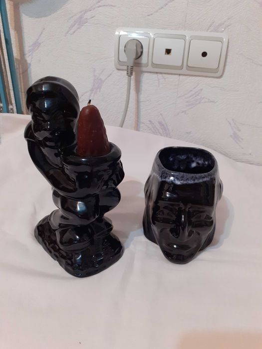 Подсвечник статуэтка керамическая "Гном", и салфетница керамическая