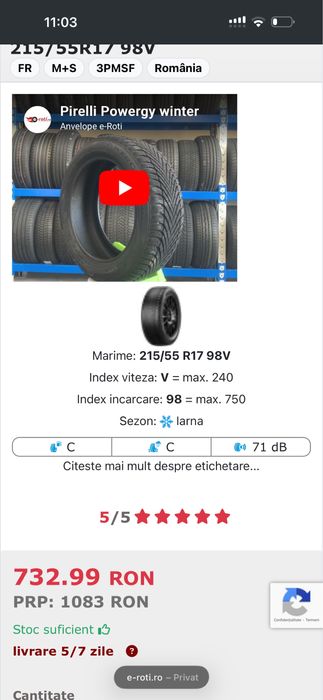 Cauciucuri iarna Pirelli 215/55/R17