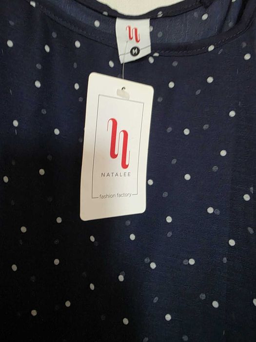 Tunică de voal, bleumarin cu buline albe mici, măr. universală