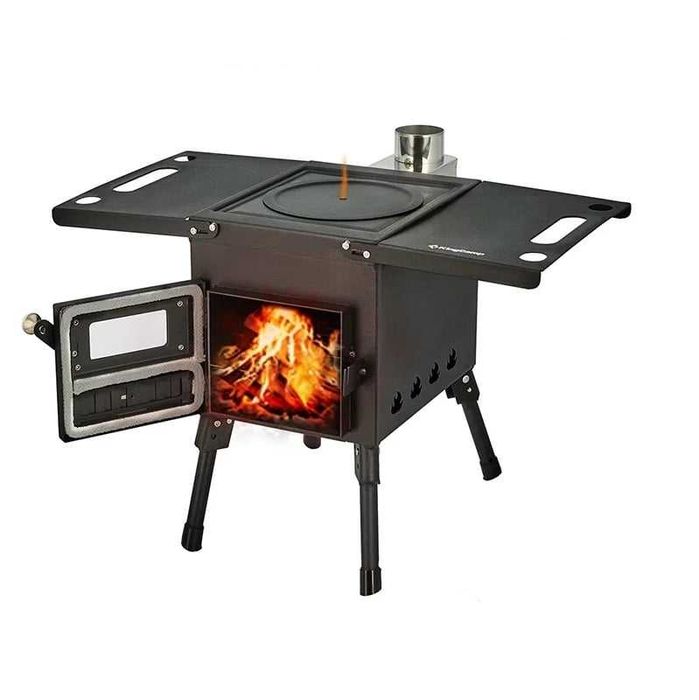 Încălzitor cu plită pe lemne din oțel – sobă camping cu burlan de cort