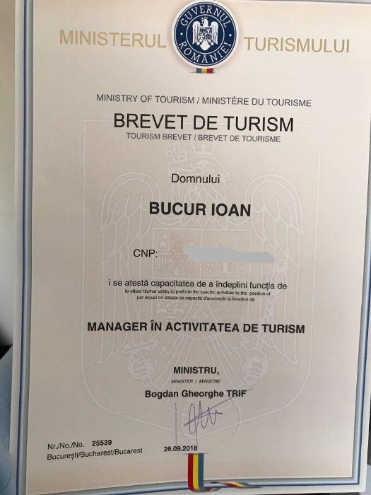 Brevet de turism - Manager in activitatea de turism