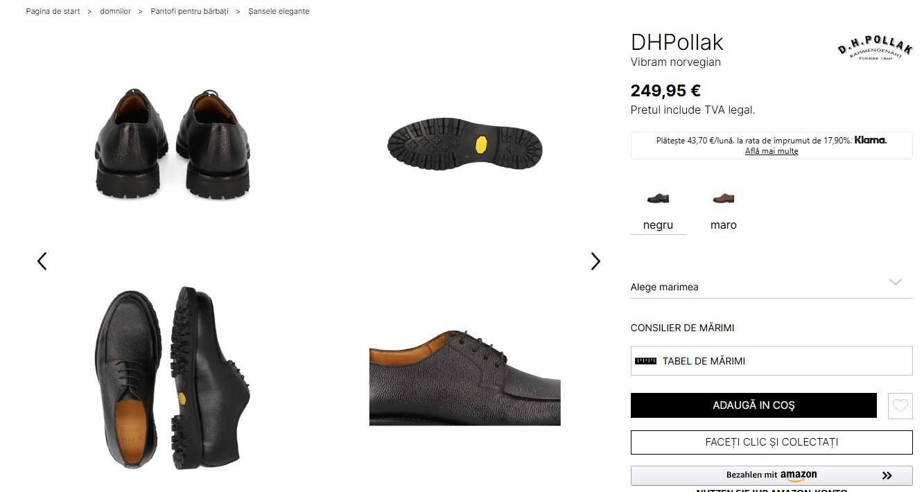 Pantofi derby 38.5 39 premium D. H. Pollak piele naturala superioara