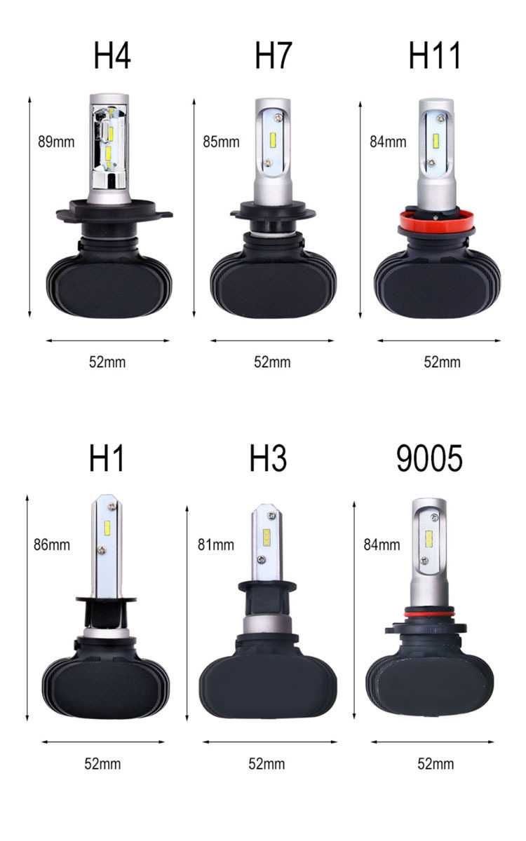 LED лед диодни крушки за фарове H1 H3 H4 H7 H11 HB4 без вентилатор