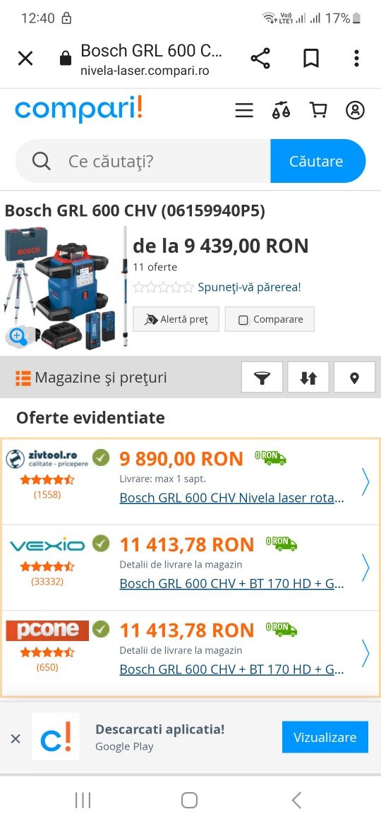 nivela cu laser rotativa BOSCH GRL 600 CHV